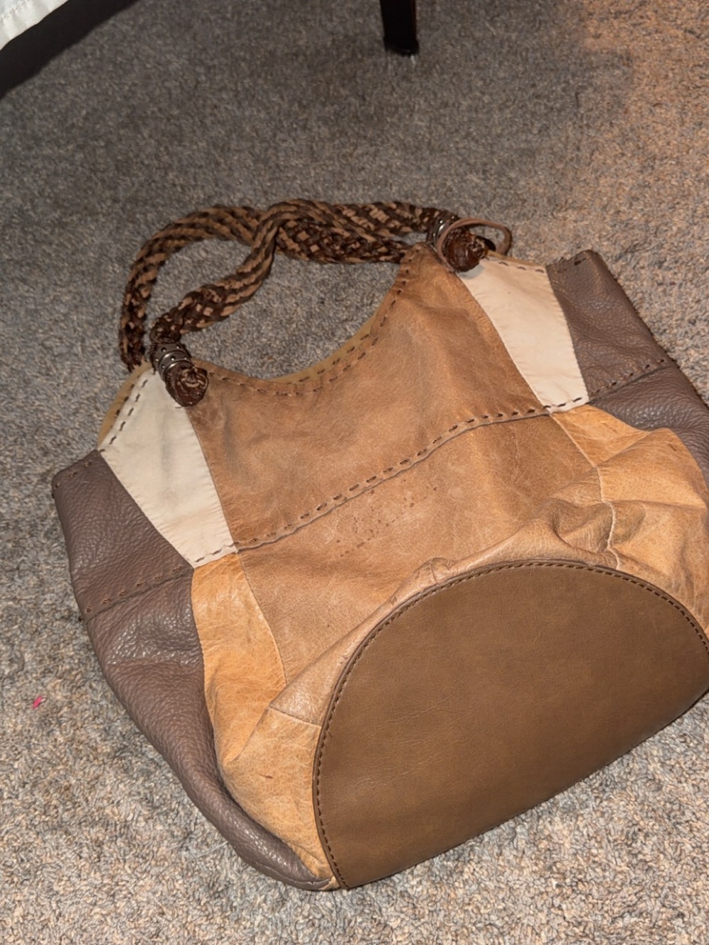 Patchwork Leather Shoulder Bag in Brown Tones